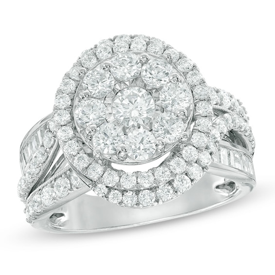 Previously Owned - 2 CT. T.w. Composite Diamond Frame Split Shank Engagement Ring in 14K White Gold