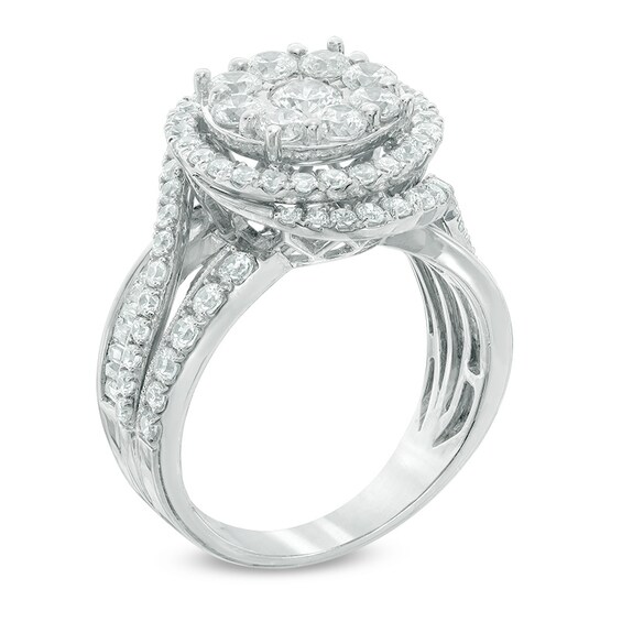 Previously Owned - 2 CT. T.w. Composite Diamond Frame Split Shank Engagement Ring in 14K White Gold