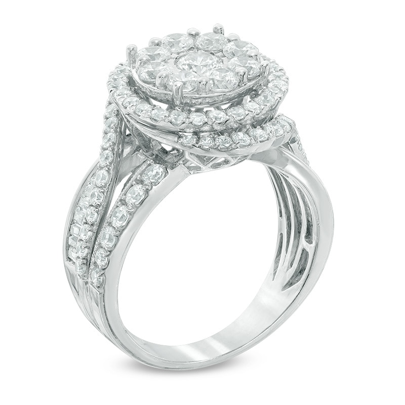 Main Image 2 of Previously Owned - 2 CT. T.W. Composite Diamond Frame Split Shank Engagement Ring in 14K White Gold