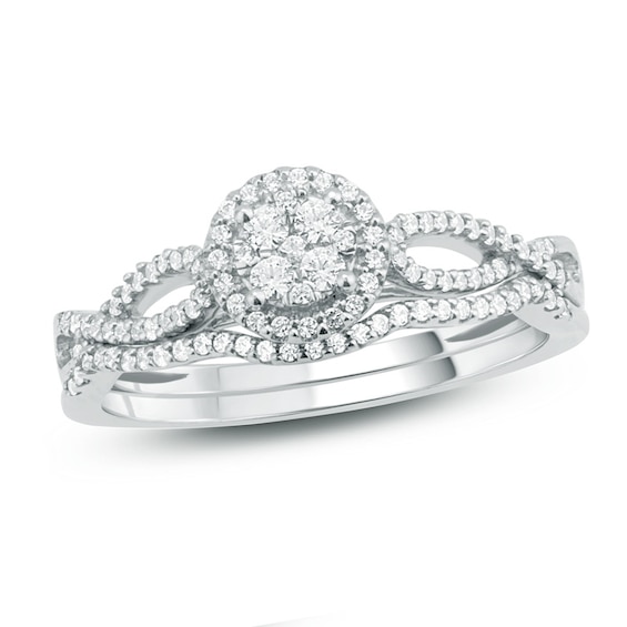 Previously Owned - 1/3 CT. T.w. Composite Diamond Frame Twist Bridal Set in 10K White Gold