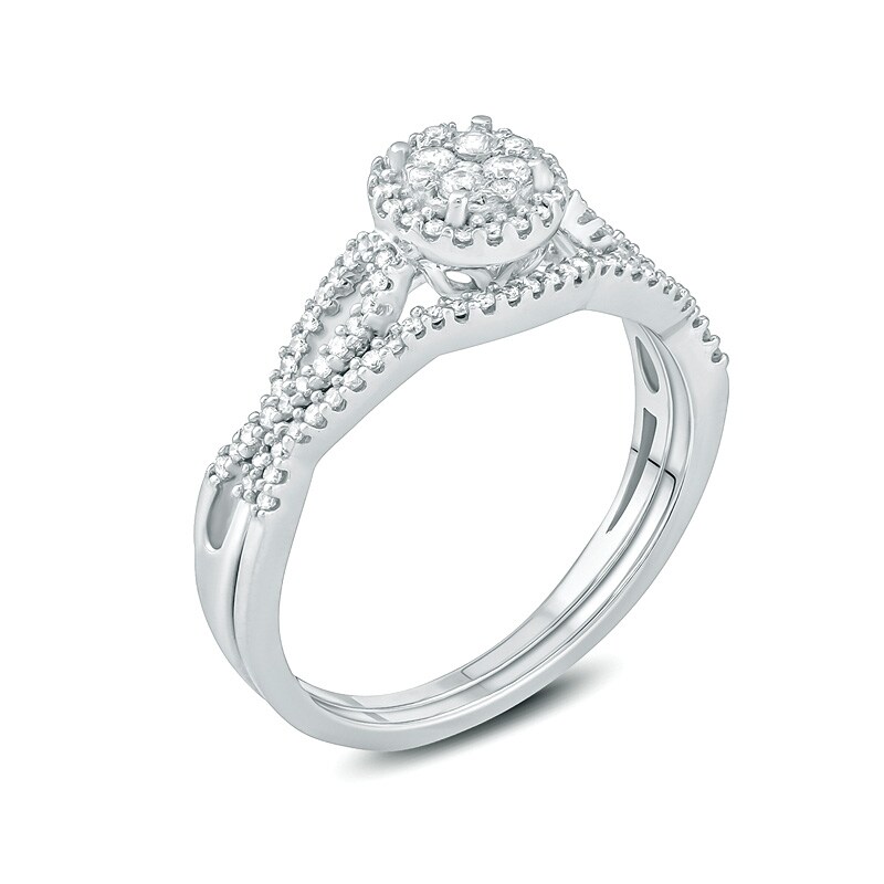 Main Image 2 of Previously Owned - 1/3 CT. T.W. Composite Diamond Frame Twist Bridal Set in 10K White Gold