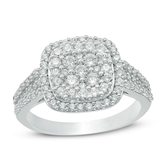 Previously Owned - 1 CT. T.w. Composite Diamond Cushion Frame Engagement Ring in 10K White Gold