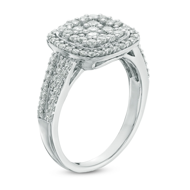 Main Image 2 of Previously Owned - 1 CT. T.W. Composite Diamond Cushion Frame Engagement Ring in 10K White Gold