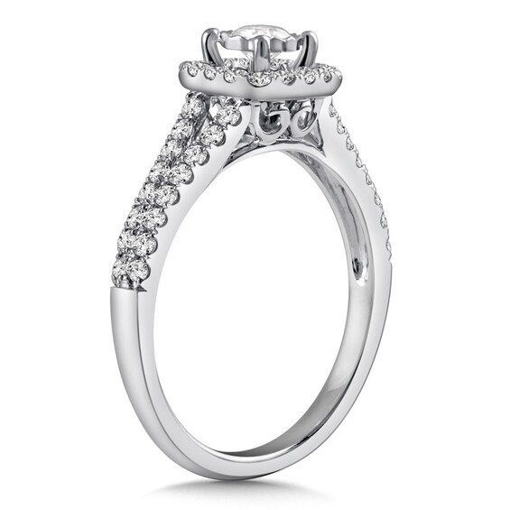 Previously Owned - 5/8 CT. T.w. Diamond Cushion Frame Split Shank Engagement Ring in 10K White Gold