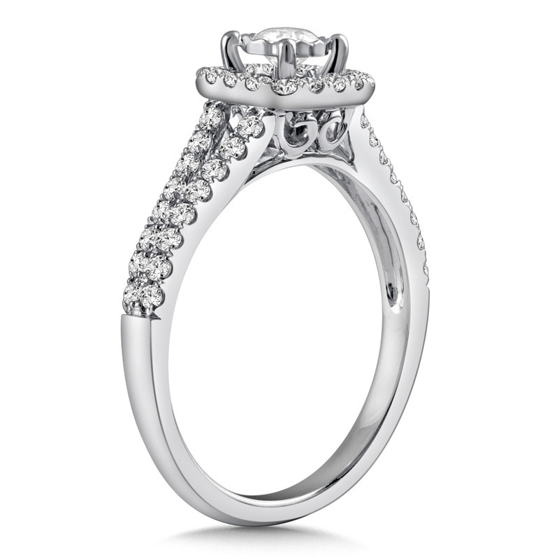 Main Image 2 of Previously Owned - 5/8 CT. T.W. Diamond Cushion Frame Split Shank Engagement Ring in 10K White Gold