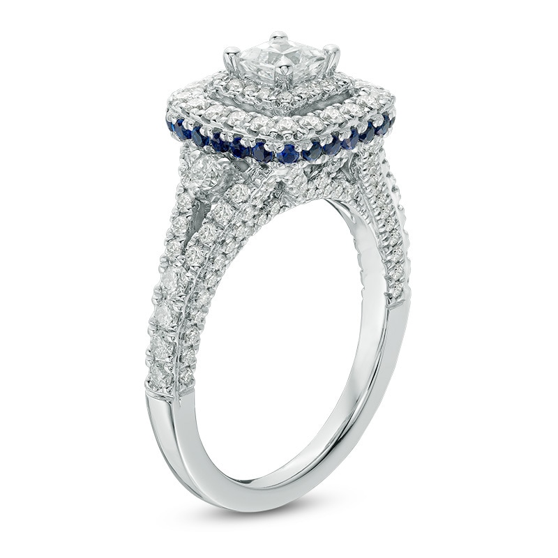 Main Image 2 of Previously Owned - Vera Wang Love Collection 1-1/3 CT. T.W. Princess-Cut Diamond and Sapphire Frame Engagement Ring