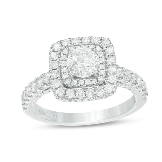 Previously Owned - Vera Wang Love Collection 1-1/2 CT. T.w. Diamond Cushion Frame Engagement Ring in 14K White Gold