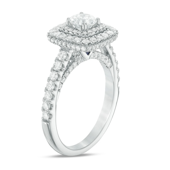 Previously Owned - Vera Wang Love Collection 1-1/2 CT. T.w. Diamond Cushion Frame Engagement Ring in 14K White Gold