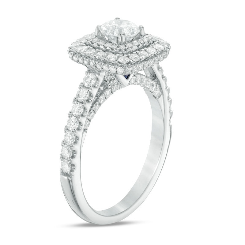 Main Image 2 of Previously Owned - Vera Wang Love Collection 1-1/2 CT. T.W. Diamond Cushion Frame Engagement Ring in 14K White Gold