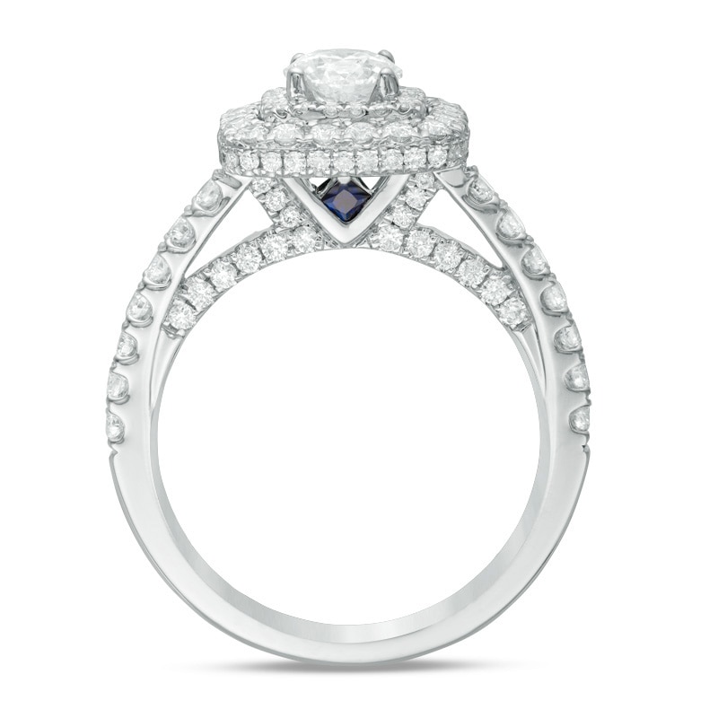 Main Image 3 of Previously Owned - Vera Wang Love Collection 1-1/2 CT. T.W. Diamond Cushion Frame Engagement Ring in 14K White Gold
