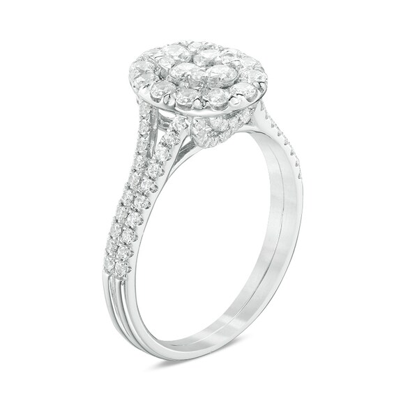 Previously Owned - 1 CT. T.w. Composite Diamond Oval Frame Engagement Ring in 14K White Gold