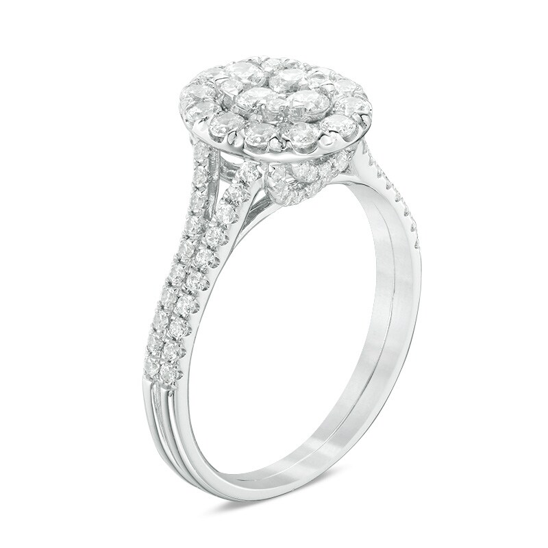 Main Image 2 of Previously Owned - 1 CT. T.W. Composite Diamond Oval Frame Engagement Ring in 14K White Gold