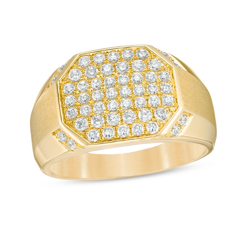 Main Image 1 of Previously Owned - Men's 1 CT. T.W. Composite Diamond Octagon Satin Signet Ring in 10K Gold