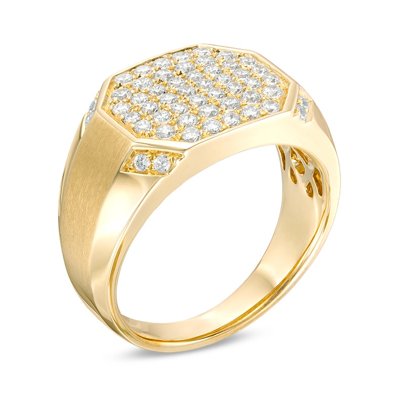 Main Image 2 of Previously Owned - Men's 1 CT. T.W. Composite Diamond Octagon Satin Signet Ring in 10K Gold