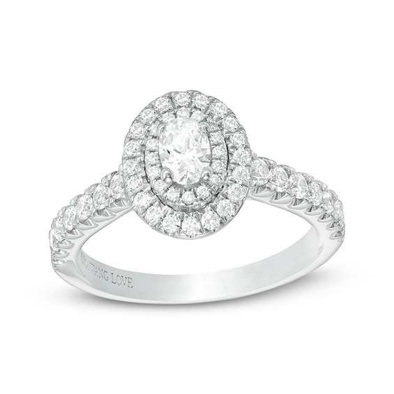 Previously Owned - Vera Wang Love Collection 3/4 CT. T.w. Oval Diamond Double Frame Engagement Ring in 14K White Gold