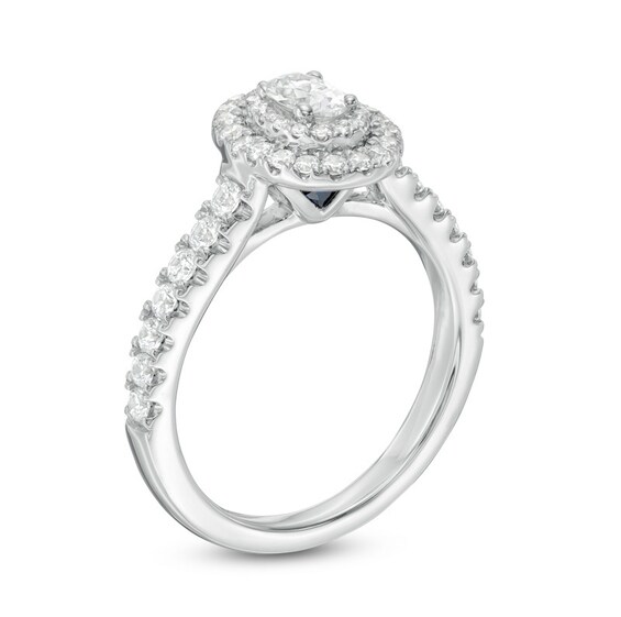 Previously Owned - Vera Wang Love Collection 3/4 CT. T.w. Oval Diamond Double Frame Engagement Ring in 14K White Gold