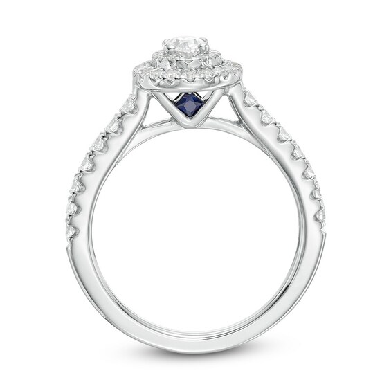 Previously Owned - Vera Wang Love Collection 3/4 CT. T.w. Oval Diamond Double Frame Engagement Ring in 14K White Gold