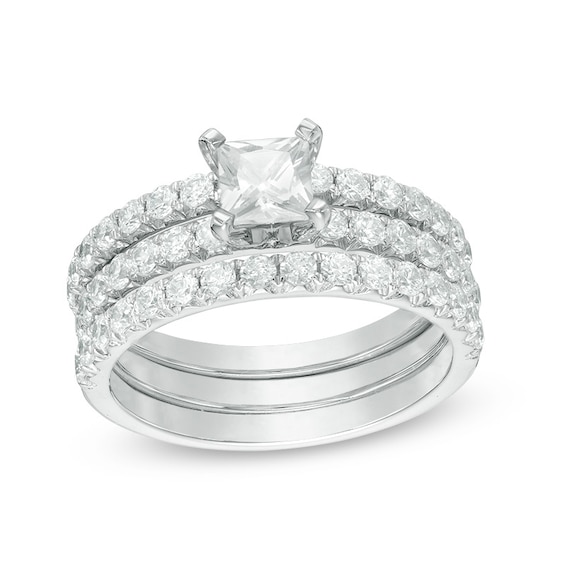 Previously Owned - Celebration Ideal 1-5/8 CT. T.w. Princess-Cut Diamond Three-Piece Bridal Set in 14K White Gold