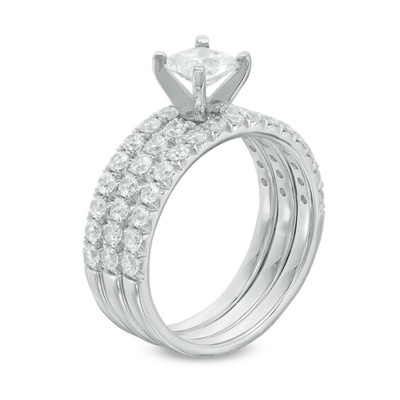 Previously Owned - Celebration Ideal 1-5/8 CT. T.w. Princess-Cut Diamond Three-Piece Bridal Set in 14K White Gold