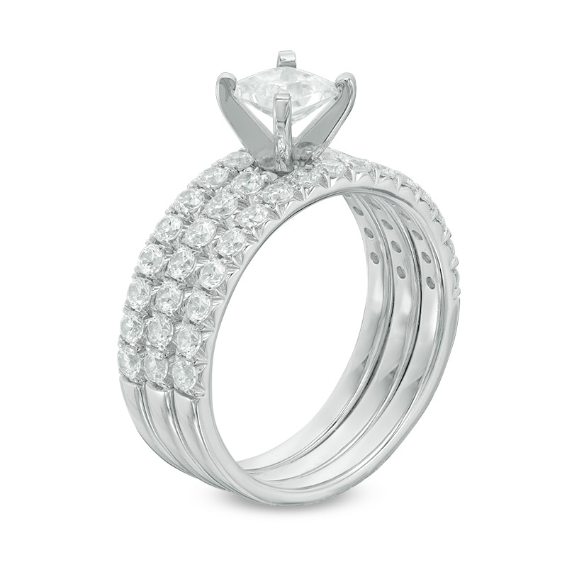 Previously Owned - Celebration Ideal 1-5/8 CT. T.W. Princess-Cut Diamond Three-Piece Bridal Set in 14K White Gold