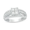 Thumbnail Image 1 of Previously Owned - 1 CT. T.W. Quad Princess-Cut Diamond Three Row Engagement Ring in 14K White Gold
