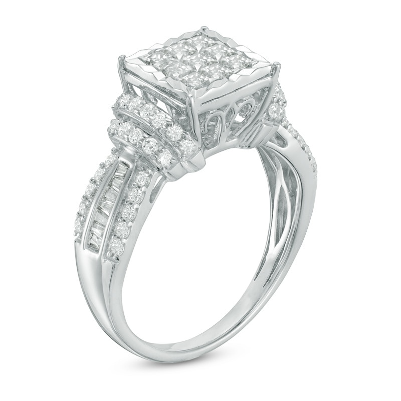 Main Image 2 of Previously Owned - 1 CT. T.W. Composite Princess-Cut Diamond Collar Engagement Ring in 14K White Gold