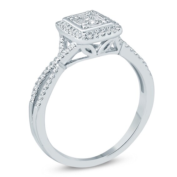 Previously Owned - 1/3 CT. T.w. Composite Diamond Rectangle Frame Split Shank Engagement Ring in 10K White Gold