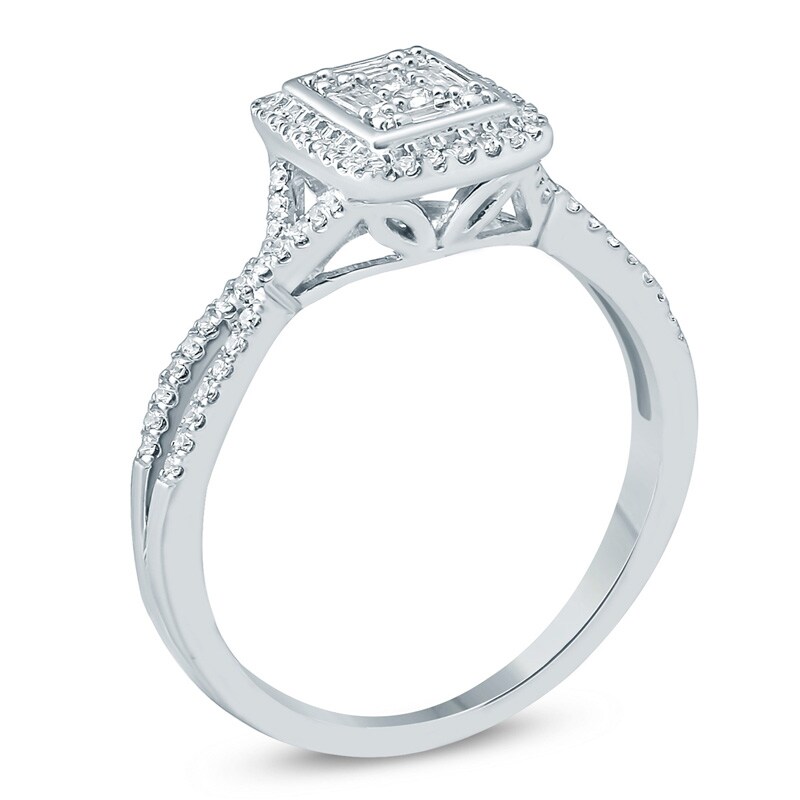 Main Image 2 of Previously Owned - 1/3 CT. T.W. Composite Diamond Rectangle Frame Split Shank Engagement Ring in 10K White Gold