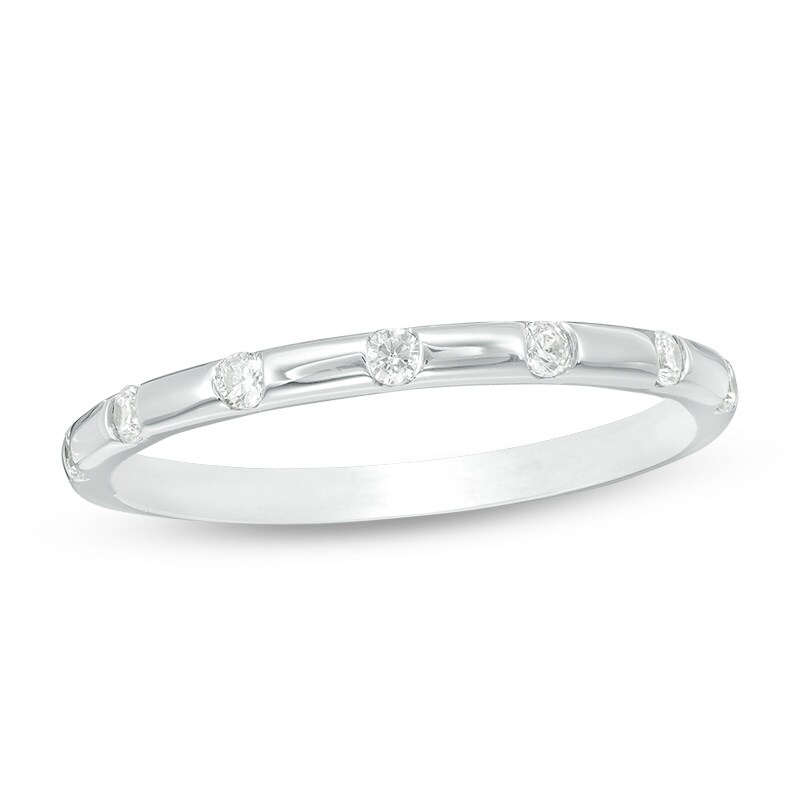 Main Image 1 of Previously Owned - 1/8 CT. T.W. Diamond Seven Stone Stackable Band in 10K White Gold