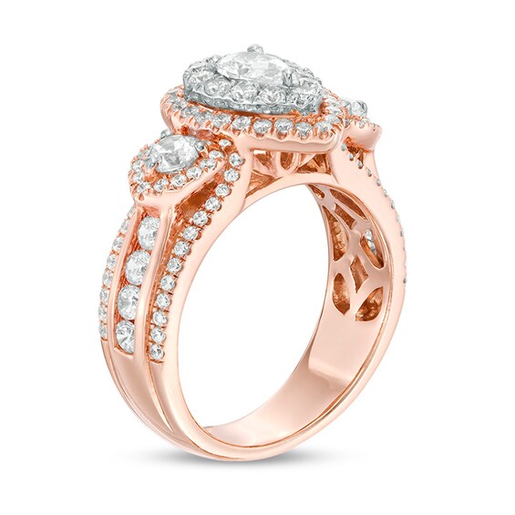Previously Owned - 2 CT. T.w. Pear-Shaped Diamond Past Present FutureÂ® Double Frame Engagement Ring in 14K Rose Gold