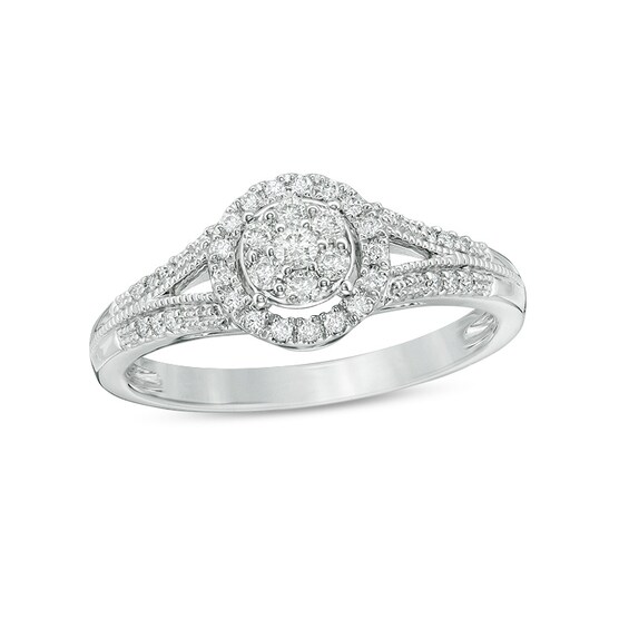 Previously Owned - 1/4 CT. T.w. Composite Diamond Frame Vintage-Style Engagement Ring in 10K White Gold