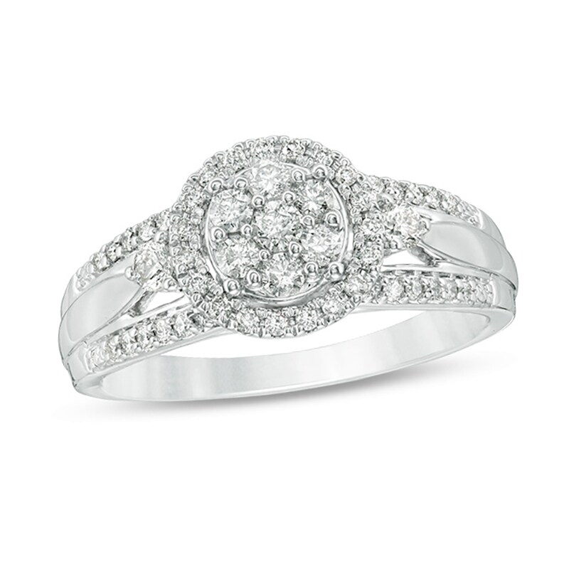 Main Image 1 of Previously Owned - 1/2 CT. T.W. Composite Diamond Frame Engagement Ring in 10K White Gold