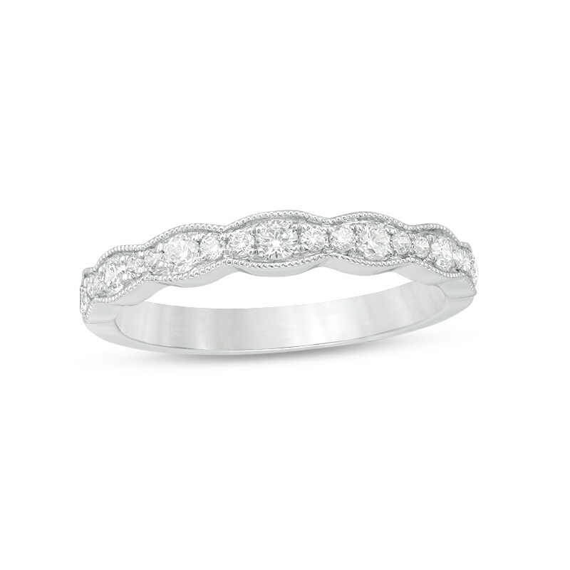 Main Image 1 of Previously Owned - 1/3 CT. T.W. Diamond Wave Vintage-Style Anniversary Band in 10K White Gold