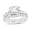 Thumbnail Image 1 of Previously Owned 1 CT. T.W. Princess-Cut Diamond Double Frame Soldered Bridal Set in 14K White Gold