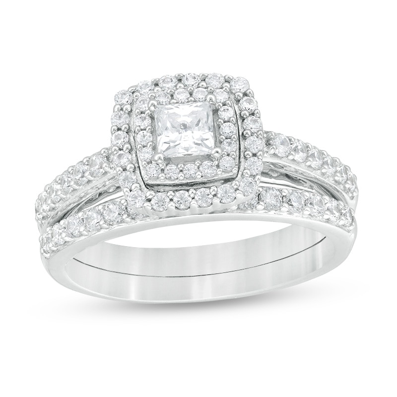 Previously Owned - 1 CT. T.W. Princess-Cut Diamond Double Frame Bridal Set in 14K White Gold