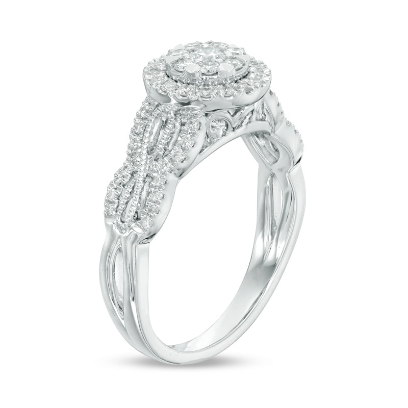 Main Image 2 of Previously Owned - 1/2 CT. T.W. Composite Diamond Frame Twist Vintage-Style Engagement Ring in 10K White Gold