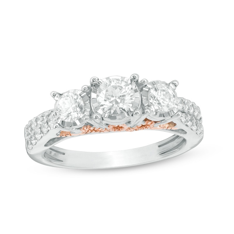 Main Image 1 of Previously Owned - 1 CT. T.W. Diamond Past Present Future® Engagement Ring in 10K Two-Tone Gold