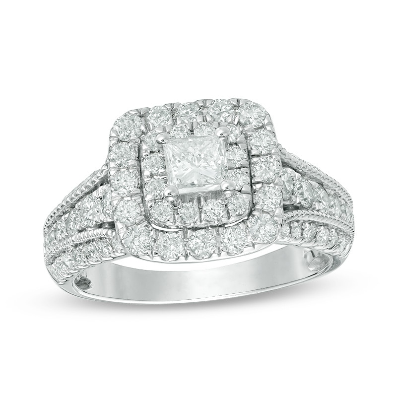 Previously Owned - 1-1/2 CT. T.W. Princess-Cut Diamond Double Frame ...