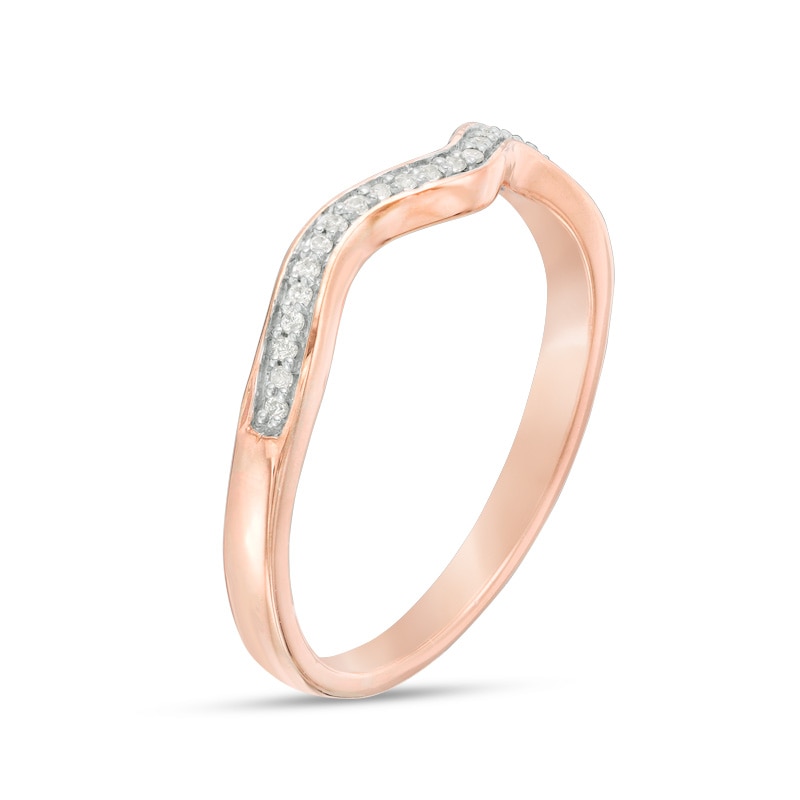 Main Image 2 of Previously Owned - 1/15 CT. T.W. Diamond Wavy Wedding Band in 10K Rose Gold