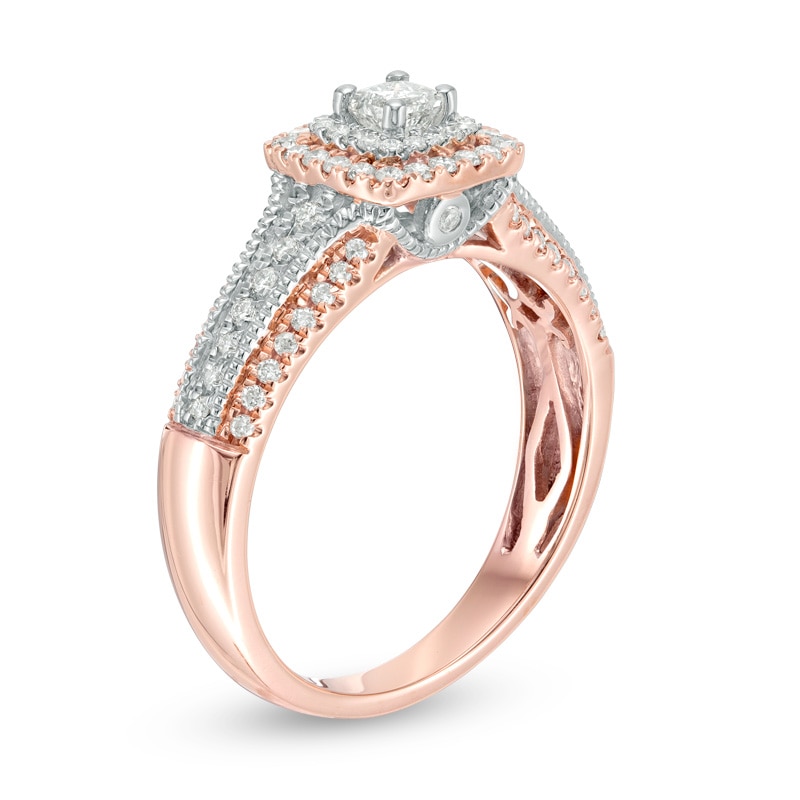 Main Image 2 of Previously Owned - 1/2 CT. T.W. Princess-Cut Diamond Double Frame Engagement Ring in 14K Two-Tone Gold