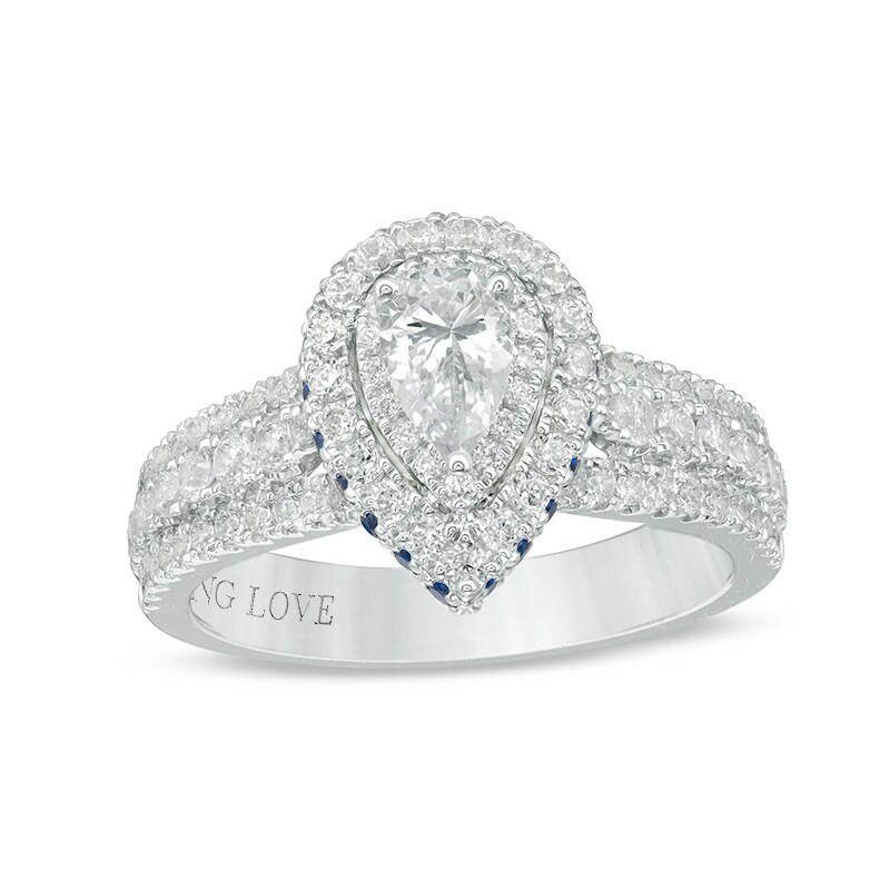 Main Image 1 of Previously Owned - Vera Wang Love Collection 1 CT. T.W. Pear-Shaped Diamond Frame Engagement Ring in 14K White Gold