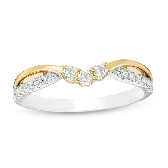 Previously Owned - 1/4 CT. T.w. Diamond Three Stone Contour Wedding Band in 14K Two-Tone Gold