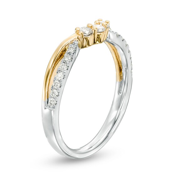 Previously Owned - 1/4 CT. T.w. Diamond Three Stone Contour Wedding Band in 14K Two-Tone Gold