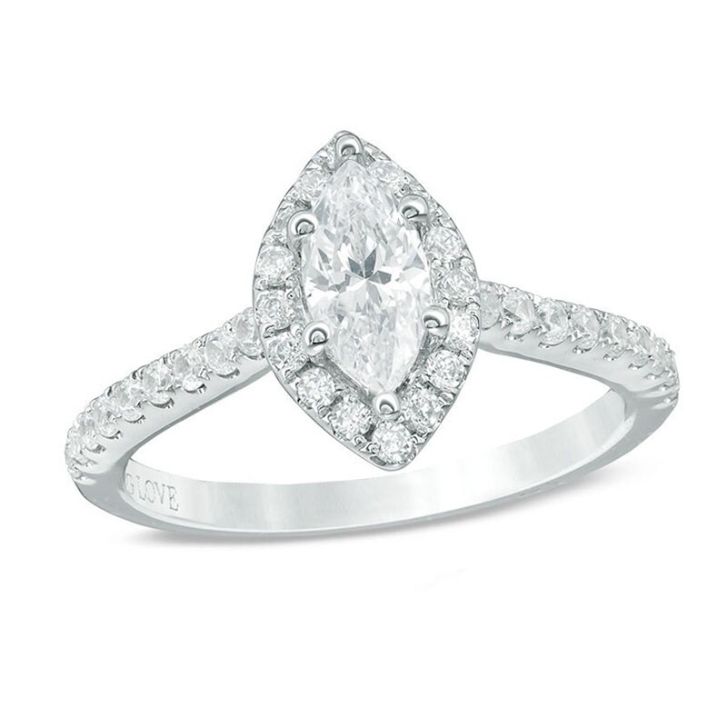 Main Image 1 of Previously Owned - Vera Wang Love Collection 1 CT. T.W. Marquise Diamond Frame Engagement Ring in 14K White Gold