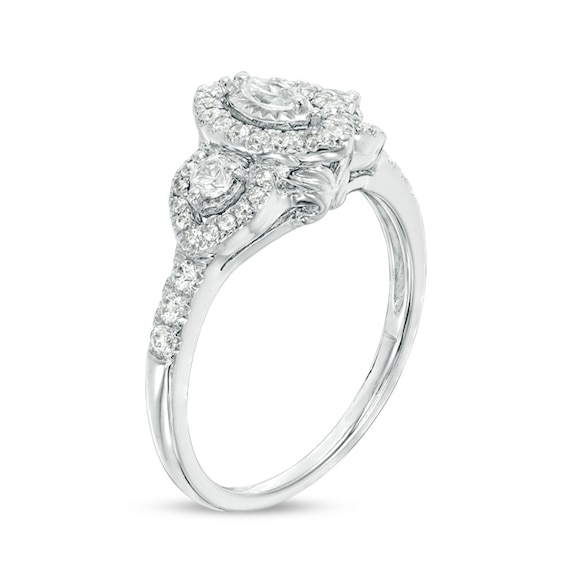 Previously Owned - 1/2 CT. T.w. Marquise Diamond Past Present FutureÂ® Frame Engagement Ring in 14K White Gold