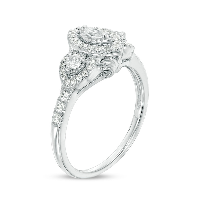 Main Image 2 of Previously Owned - 1/2 CT. T.W. Marquise Diamond Past Present Future® Frame Engagement Ring in 14K White Gold