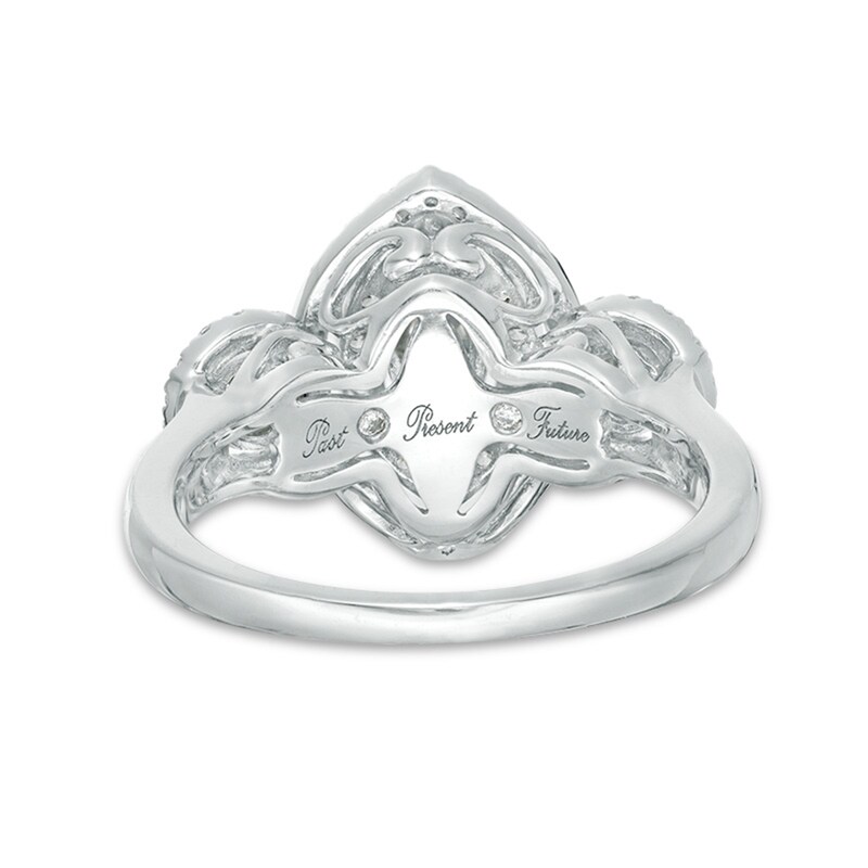 Main Image 4 of Previously Owned - 1/2 CT. T.W. Marquise Diamond Past Present Future® Frame Engagement Ring in 14K White Gold