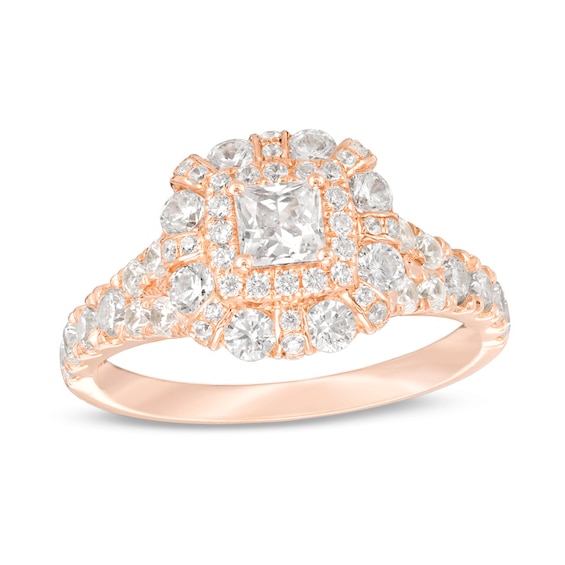 Previously Owned - 1-1/2 CT. T.w. Princess-Cut Diamond Double-Frame Engagement Ring in 14K Rose Gold