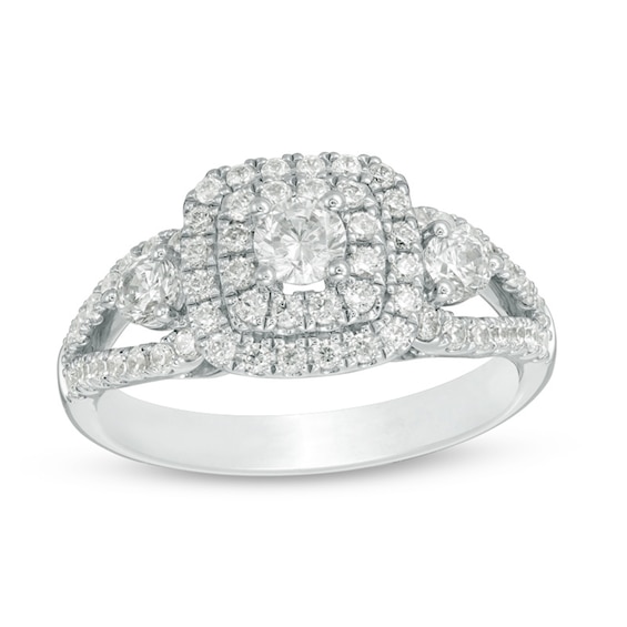 Previously Owned - 1 CT. T.w. Diamond Past Present Future® Double Frame Engagement Ring in 14K Two-Tone Gold