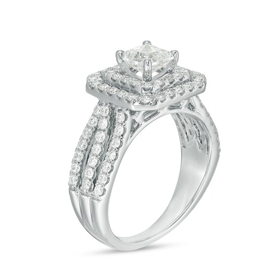 Previously Owned - Celebration Ideal 1-5/8 CT. T.w. Princess-Cut Diamond Double Frame Engagement Ring in 14K White Gold